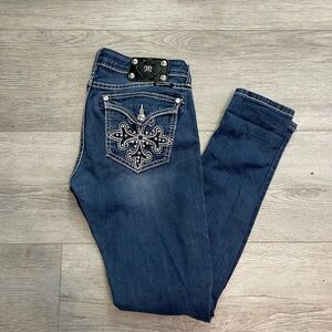 Miss Me Dark Blue Skinny Jeans with Embellished Pockets